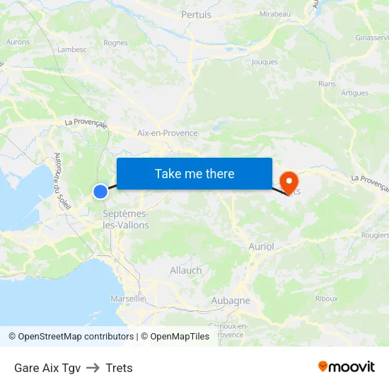 Gare Aix Tgv to Trets map