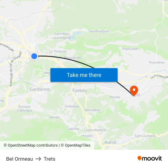 Bel Ormeau to Trets map