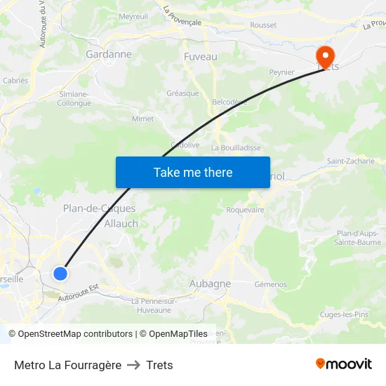 Metro La Fourragère to Trets map