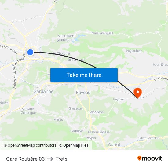 Gare Routière 03 to Trets map