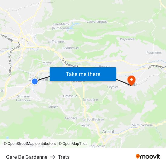 Gare De Gardanne to Trets map