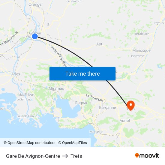 Gare De Avignon-Centre to Trets map