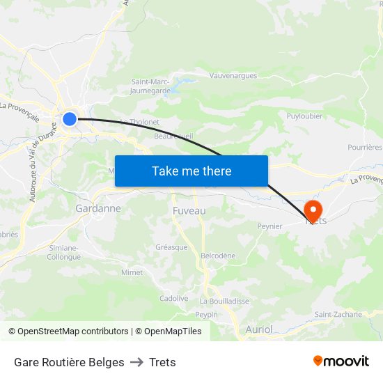 Gare Routière Belges to Trets map