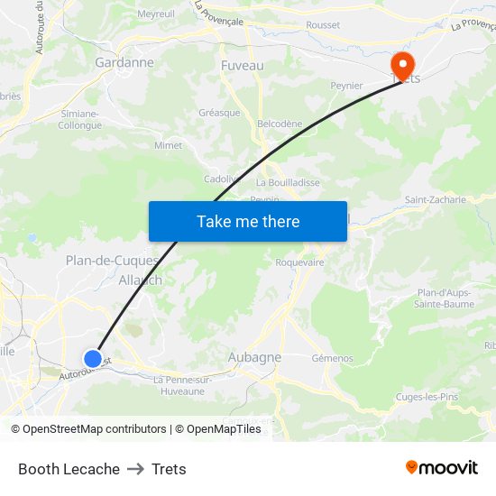 Booth Lecache to Trets map