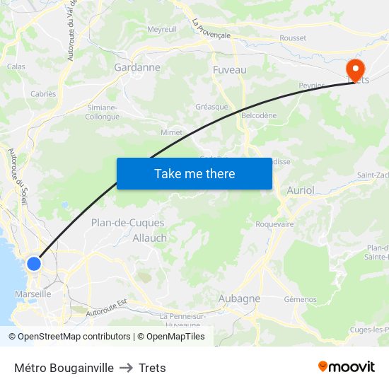 Métro Bougainville to Trets map