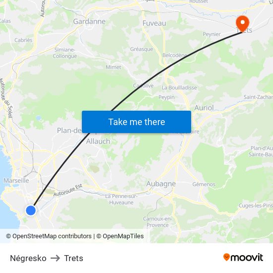 Négresko to Trets map