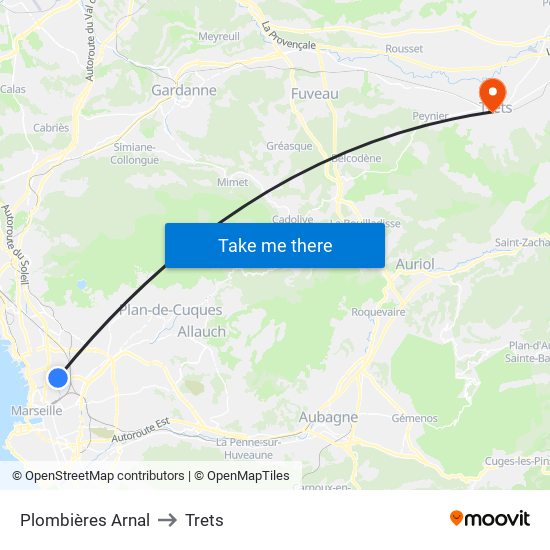 Plombières Arnal to Trets map