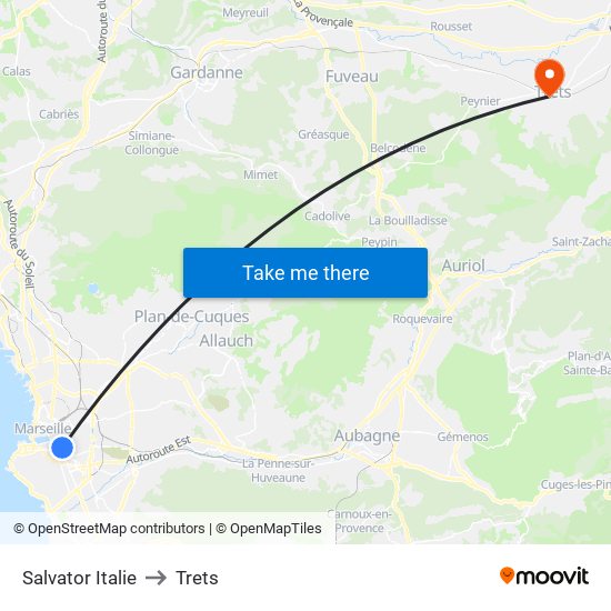 Salvator Italie to Trets map