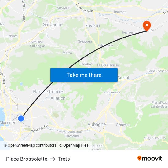 Place Brossolette to Trets map