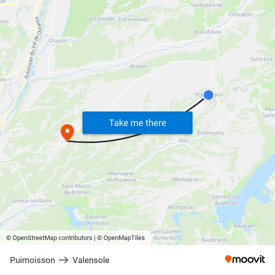 Puimoisson to Valensole map