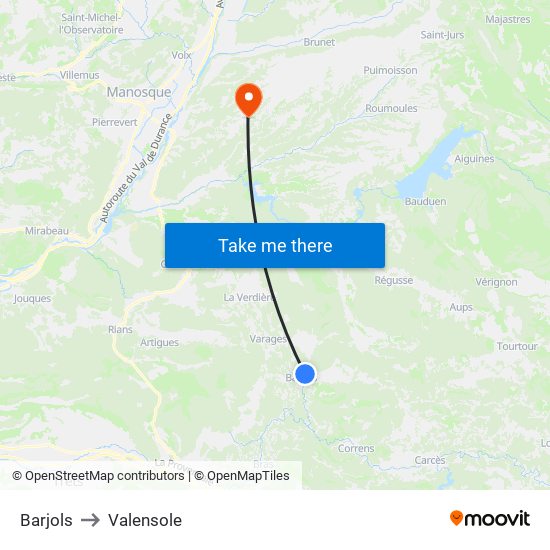 Barjols to Valensole map