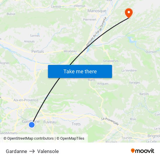 Gardanne to Valensole map