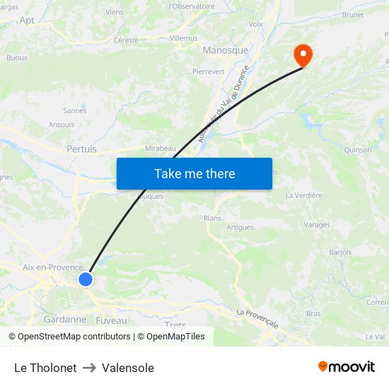 Le Tholonet to Valensole map