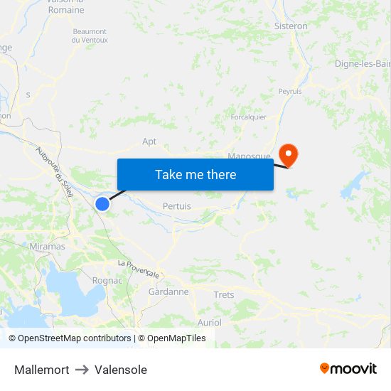 Mallemort to Valensole map