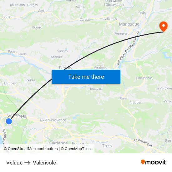 Velaux to Valensole map