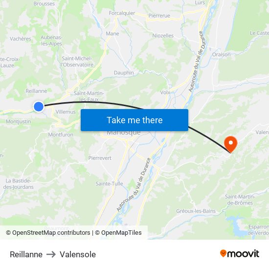 Reillanne to Valensole map