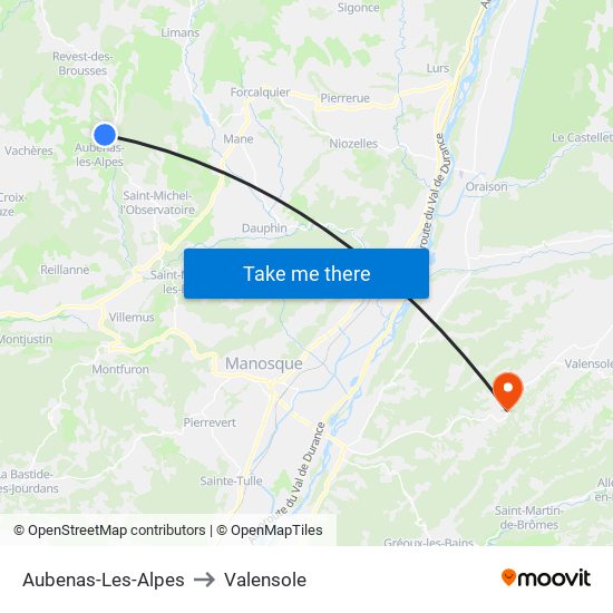 Aubenas-Les-Alpes to Valensole map