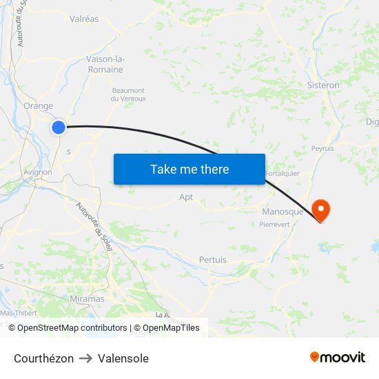 Courthézon to Valensole map