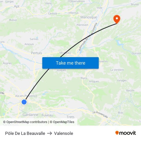 Pôle De La Beauvalle to Valensole map