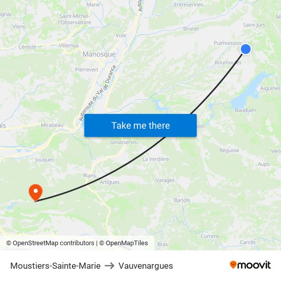 Moustiers-Sainte-Marie to Vauvenargues map