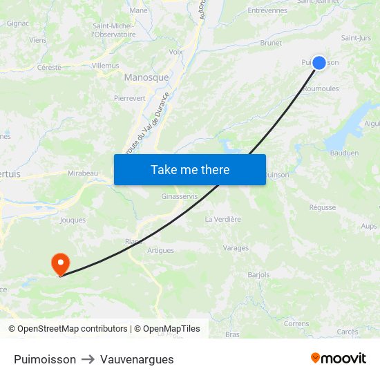 Puimoisson to Vauvenargues map