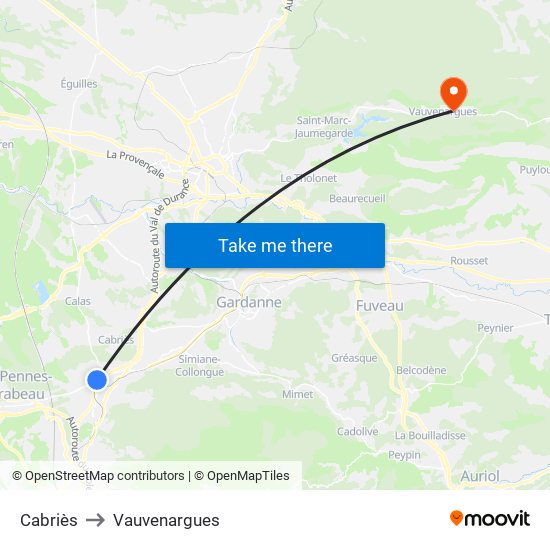 Cabriès to Vauvenargues map