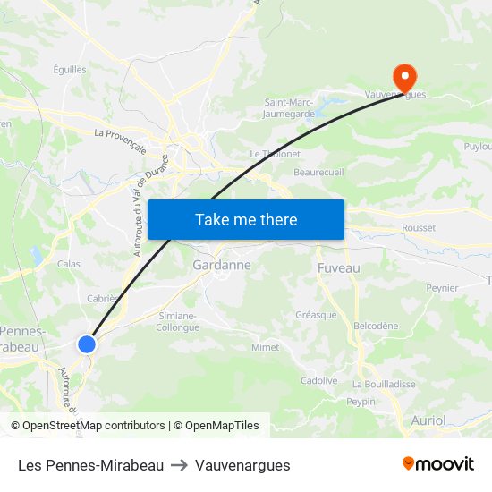 Les Pennes-Mirabeau to Vauvenargues map