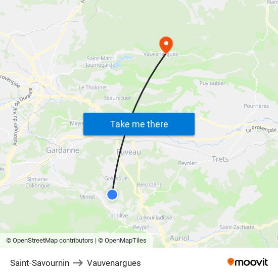 Saint-Savournin to Vauvenargues map