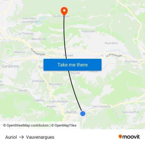 Auriol to Vauvenargues map
