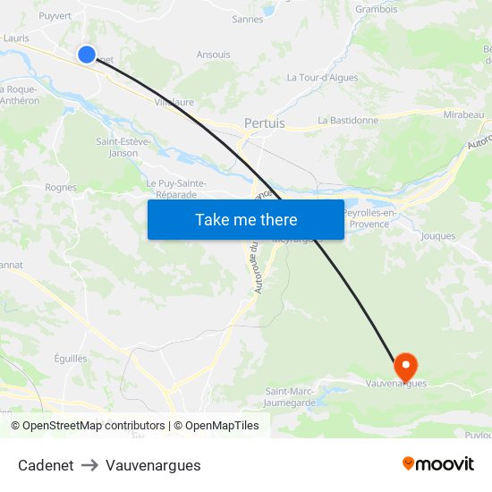 Cadenet to Vauvenargues map