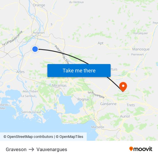 Graveson to Vauvenargues map