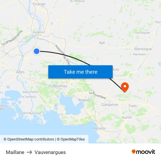 Maillane to Vauvenargues map