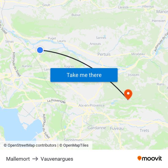 Mallemort to Vauvenargues map