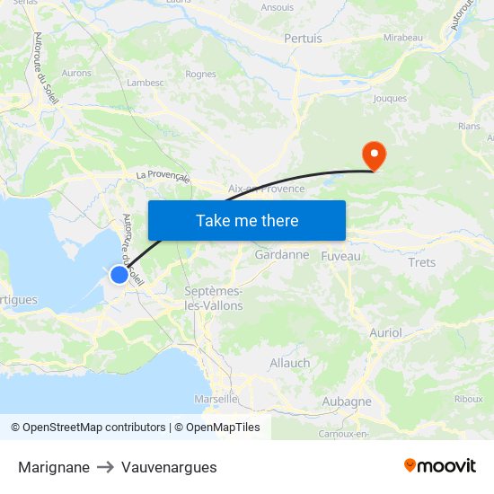Marignane to Vauvenargues map
