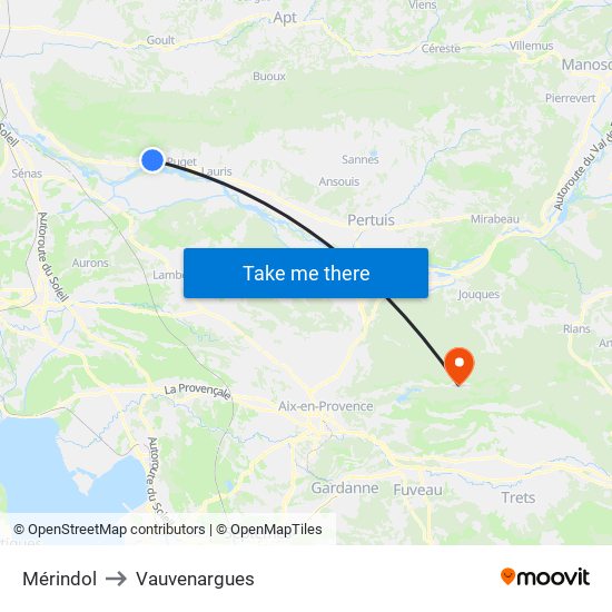 Mérindol to Vauvenargues map