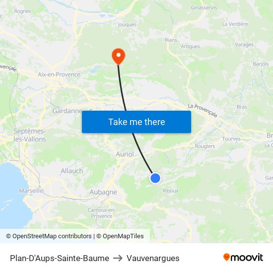 Plan-D'Aups-Sainte-Baume to Vauvenargues map