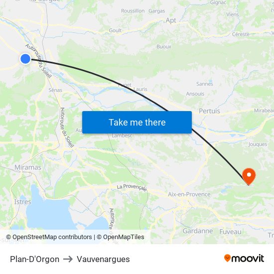 Plan-D'Orgon to Vauvenargues map