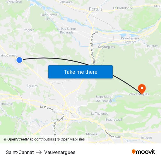 Saint-Cannat to Vauvenargues map