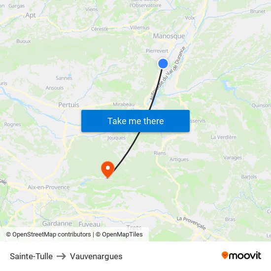 Sainte-Tulle to Vauvenargues map