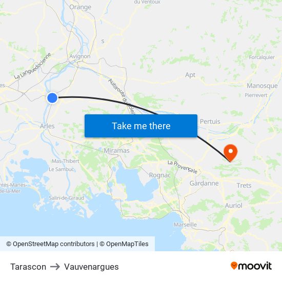 Tarascon to Vauvenargues map