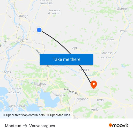 Monteux to Vauvenargues map