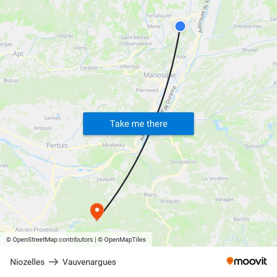 Niozelles to Vauvenargues map