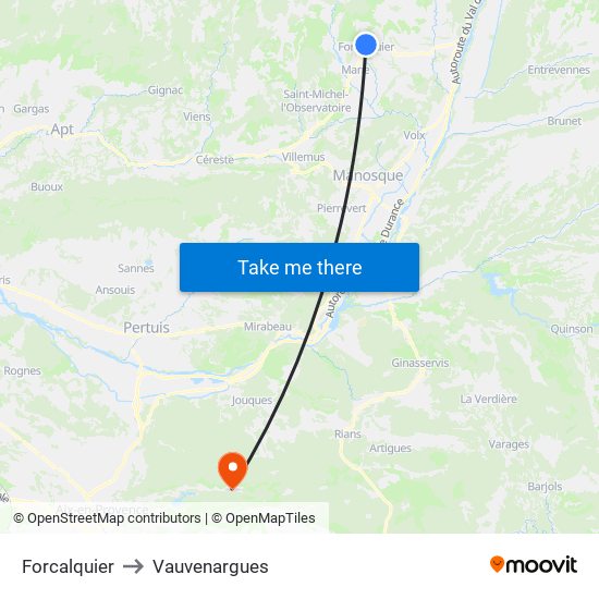 Forcalquier to Vauvenargues map