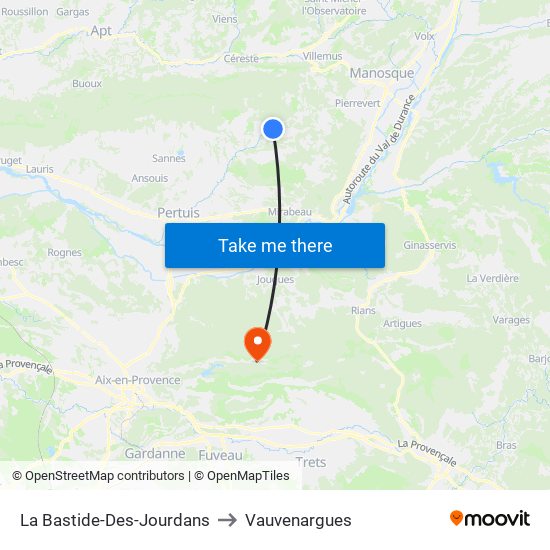 La Bastide-Des-Jourdans to Vauvenargues map