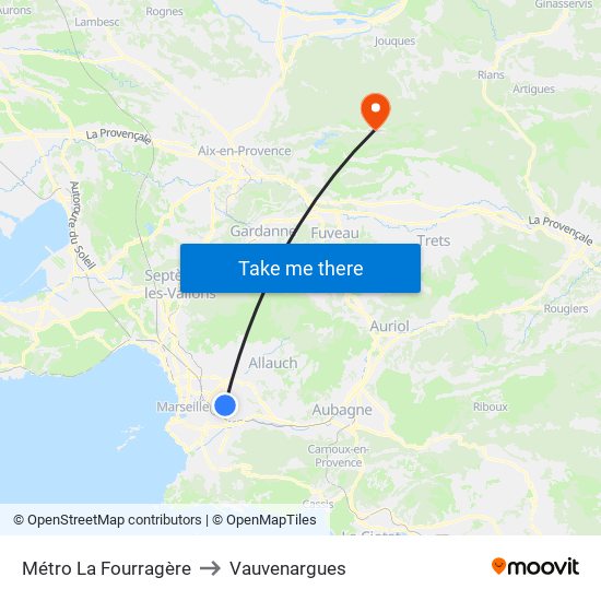 Métro La Fourragère to Vauvenargues map