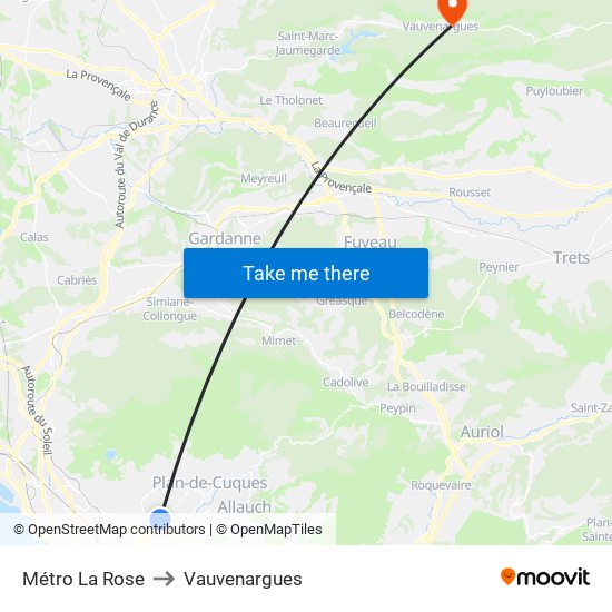 Métro La Rose to Vauvenargues map