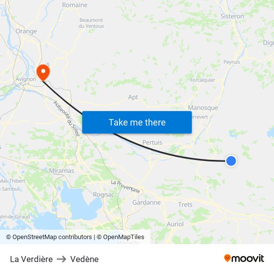 La Verdière to Vedène map
