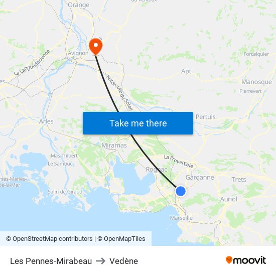 Les Pennes-Mirabeau to Vedène map