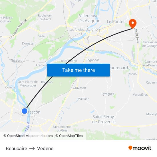 Beaucaire to Vedène map