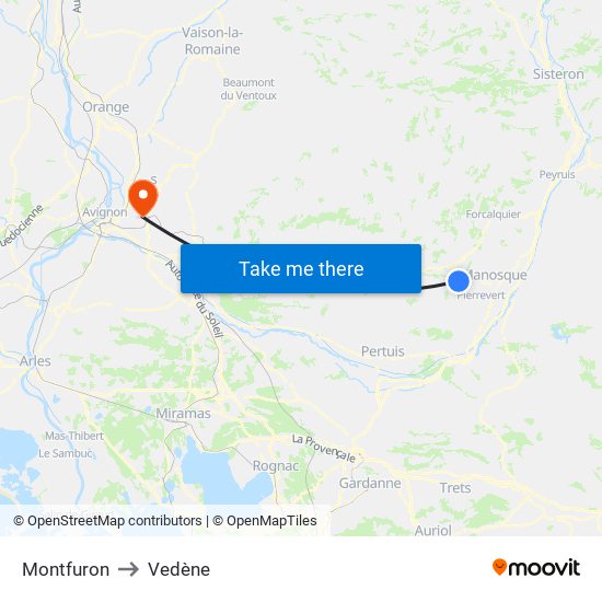 Montfuron to Vedène map